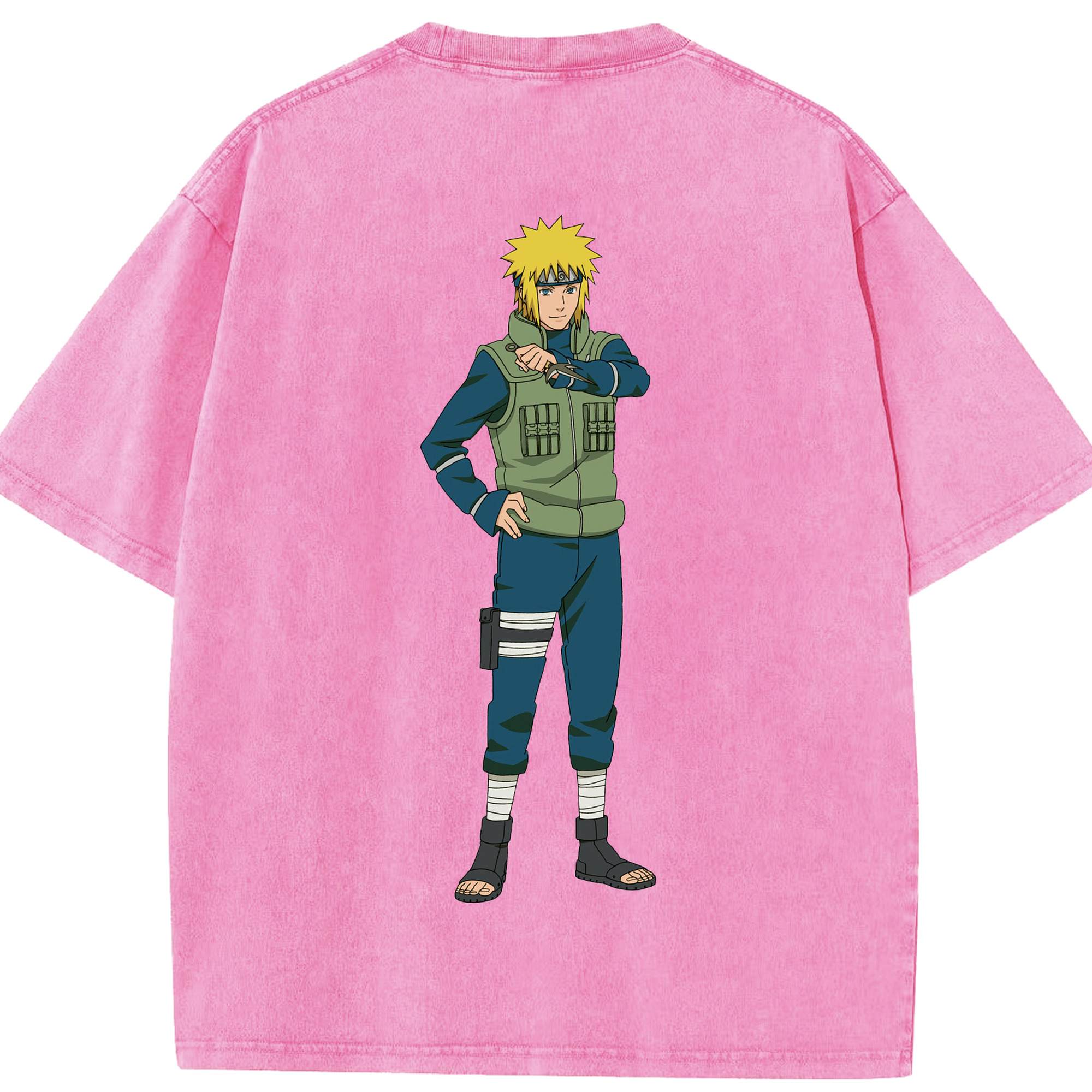 （画像用） NARUTO -ナルト- 波風 ミナト Namikaze Minato 綿100% ヴィンテージ風 半袖Tシャツ（背面プリント）